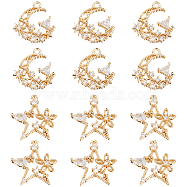 Real 18K Gold Plated Clear Mixed Shapes Brass+Cubic Zirconia Charms