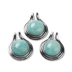Natural Amazonite Pendants, Rack Plating Platinum Plated Brass Half Round Charms, Cadmium Free & Lead Free, 28x22.5x10mm, Hole: 2x4mm(G-M405-06P-08)