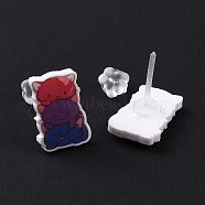 Acrylic Cat Stud Earrings with Platic Pins for Women, Colorful, 13x9mm, Pin: 1mm(EJEW-F293-04C)
