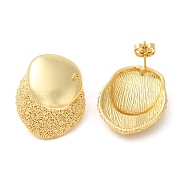 Real 18K Gold Plated Brass Stud Earrings, Half Hoop Earrings, Long-Lasting Plated, Cadmium Free & Lead Free, Teardrop, 28x21.5mm(EJEW-G382-10A-G)