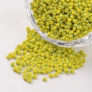 12/0 Opaque Colours Seep Glass Beads, Round Seed Beads, Yellow, 1.5~2x2mm, Hole: 0.5mm, about 22500pcs/450g(SEED-M008-C32)