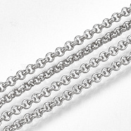 304 Stainless Steel Rolo Chains, Belcher Chain, with Spool, Unwelded, Stainless Steel Color, 2x0.8mm, about 49.21 Feet(15m)/roll(CHS-S005-01)