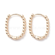 Rack Plating Brass Beaded Oval Huggie Hoop Earrings, Hinged Earrings for Women, Cadmium Free & Lead Free, Real 14K Gold Plated, 22x17x2.5mm, Pin: 0.7mm(KK-D069-07G-RS)