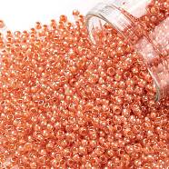TOHO Round Seed Beads, Japanese Seed Beads, (986) Inside Color Crystal/Coral Lined, 11/0, 2.2mm, Hole: 0.8mm, about 1103pcs/10g(X-SEED-TR11-0986)
