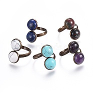 Natural & Synthetic Mixed Stone Cuff Rings, Open Rings, with Brass Finding, Size 11, Antique Bronze, 21mm(RJEW-JR00244)