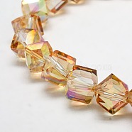 Full Rainbow Plated Crystal Glass Cube Beads Strands, Faceted, Dark Orange, 12.6x13.8x10~11mm, Hole: 1.8mm(EGLA-F023-B04)