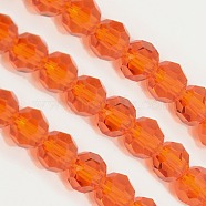 Glass Beads Strands, Faceted(32 Facets), Round, Dark Orange, 4mm, Hole: 1mm, about 98pcs/strand, 13.7 inch(EGLA-J042-4mm-18)