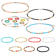 Colorful Jewerly Set, Seed Beaded Stretch Bracelets & Plastic Beaded Necklaces, Mixed Color, Inner Diameter: 1-7/8~2 inch(5cm), 16.34 inch(415mm), 11Pcs/box(SJEW-FI0001-08)