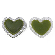 Acrylic Cabochons, with ABS Plastic Imitation Pearl Beads, Heart, Dark Olive Green, 20.5x22x5mm(KY-N015-133B)
