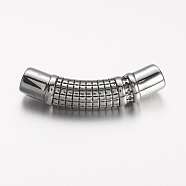 304 Stainless Steel Links connectors, Curved Tube, Two Half Drilled Holes, Antique Silver, 47x11x9mm, Hole: 6.5mm(STAS-D166-39AS)