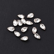 Glass Rhinestone Cabochons, Pointed Back & Silver Back Plated, Teardrop, Crystal, 5x3x2mm(GGLA-P002-08C-01)