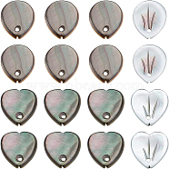 16Pcs 2 Styles Natural Black Lip Shell Charms, Heart-Shaped Petal & Teardrop-Shaped Petal, Black, 11.5~12x10~11x1.5mm, 8pcs/style(SHEL-BC0001-021)