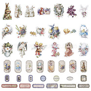 Retro Easter Theme Paper Adhesive Stickers, Package Sealing Stickers, Rabbit & Angel & Easter Egg, Mixed Patterns, Mixed Color, 305x305mm(EAER-GF0001-01)