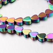 Electroplate Non-magnetic Synthetic Hematite Bead Strands, Heart, Multi-color Plated, 6x6x2mm, Hole: 1mm, about 71pcs/strand, 15.7 inch(G-F300-23C-02)