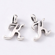 Tibetan Style Alloy Charms, Cadmium Free & Lead Free, Antique Silver, Letter.K, K: 10x8x1.5mm, Hole: 1.8mm(TIBEP-R361-01K-AS-RS)