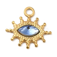 Real 18K Gold Plated 304 Stainless Steel Pendants, with Glass, Horse Eye Charms, Cornflower Blue, 17.5x18.5x3~3.5mm, Hole: 2.2mm(STAS-A084-19G-03)