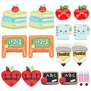 32Pcs 8 Styles School Theme Opaque Resin Cabochons, Blackboard & Book & Heart Ruler & Pencil & Apple & Notebook, Mixed Shape, Mixed Color, 13.5~25x6~26x5~7.5mm, 4pcs/style(CRES-SC0002-51)