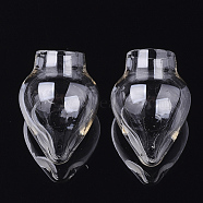 Mechanized Blown Glass Bottles, for Glass Vial Pendants Making, Teardrop, Clear, 34~35x24.5mm, Half Hole: 12.5mm(BLOW-T001-28)