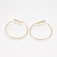 Brass Hoop Earrings, Real 18K Gold Plated, 43x40x1.5mm, Pin: 0.8mm(X-KK-S348-406C)