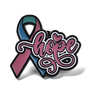 Black Zinc Alloy Brooch, October Breast Cancer Pink Awareness Ribbon Enamel Pins for Women, Word Hope, 26x30x1.5mm(JEWB-Z012-03D-EB)
