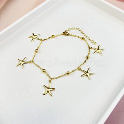 Stainless Steel Ocean Aniamls Charm Anklets, Golden, Starfish, 7-7/8 inch(200mm)(WGE5C5C-02)