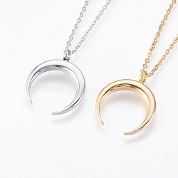 304 Stainless Steel Pendant  Necklaces, Double Horn/Crescent Moon, Mixed Color, 17.99 inch(45.7cm), 1.5mm(NJEW-P224-16)