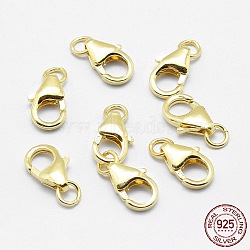 925 Sterling Silver Lobster Claw Clasps, with Jump Rings, Real 18K Gold Plated, 9.5mm, Hole: 2mm(STER-G019-07-8mm)