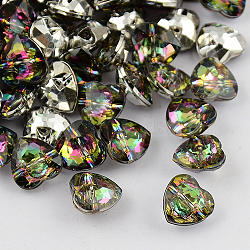1-Hole Taiwan Acrylic Rhinestone Heart Buttons, Faceted & Silver Plated Pointed Back, Colorful, 15x15x7.5mm, Hole: 1mm(BUTT-F017-15mm-13)