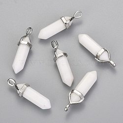 Natural White Jade Double Terminated Pointed Pendants, with Random Alloy Pendant Hexagon Bead Cap Bails, Bullet, Platinum, 36~45x12mm, Hole: 3x5mm, Gemstone: 10mm in diameter(X-G-F295-04H)