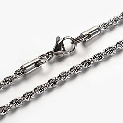 304 Stainless Steel Rope Chains Necklace, with Lobster Claw Clasps, Stainless Steel Color, 21.65 inch(55cm)(STAS-L142-04)