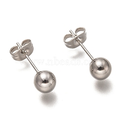 304 Stainless Steel Ball Stud Earrings, Round, 18x6mm, Pin: 0.7mm(STAS-H136-07D-P)