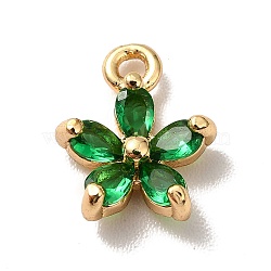 Brass Cubic Zirconia Flower Charms, Real 18K Gold Plated, Bauhinia Charm, Green, 10x8x3mm, Hole: 1.2mm(KK-O141-01G-06)