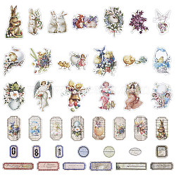 Gorgecraft Retro Easter Theme Paper Adhesive Stickers, Package Sealing Stickers, Rabbit & Angel & Easter Egg, Mixed Patterns, Mixed Color, 305x305mm(EAER-GF0001-01)