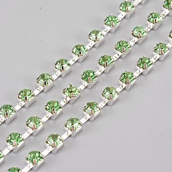 (Holiday Stock-Up Sale)Brass Rhinestone Strass Chains, Rhinestone Cup Chain, 1440pcs Rhinestone/bundle, Grade A, Silver Color Plated, Peridot, 2.8mm, about 24.6 Feet(7.5m)/bundle(CHC-S12-02S)