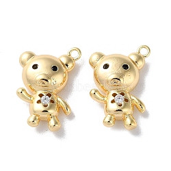 Glass Charms, with Brass Findings, Bear Charm, Real 18K Gold Plated, 14.5x10.5x4mm, Hole: 1.2mm(KK-F867-22G)