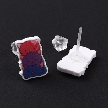 Acrylic Cat Stud Earrings with Platic Pins for Women, Colorful, 13x9mm, Pin: 1mm