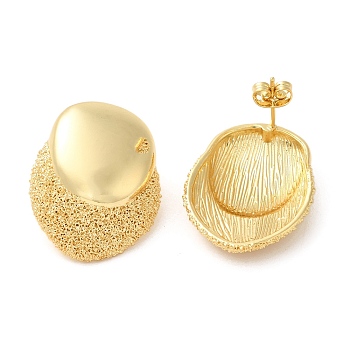 Real 18K Gold Plated Brass Stud Earrings, Half Hoop Earrings, Long-Lasting Plated, Cadmium Free & Lead Free, Teardrop, 28x21.5mm