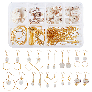 SUNNYCLUE DIY Earring Making Kits, Including Mixed Shapes Synthetical Turquoise, 
Alloy Linking Rings & Pendants, Brass Linking Rings & Cable Chains & Earring Hooks, Iron Pins, White