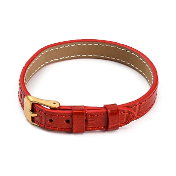 Leather Textured Watch Bands, with Ion Plating(IP) Golden 304 Stainless Steel Buckles, Adjustable Bracelet Watch Bands, Red, 23.2x1~1.25x0.5cm