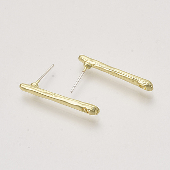 Alloy Stud Earring Findings, with Loop, Bar, Light Gold, 27.5x3.5mm, Hole: 1.5mm, Pin: 0.6mm