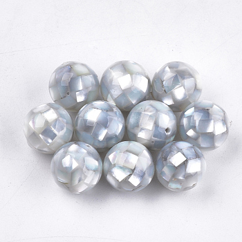 Resin Beads, with Shell, Round, Gray, 12mm, Hole: 1mm