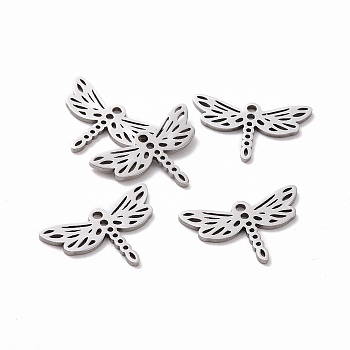201 Stainless Steel Filigree Joiners Links, Laser Cut, Dragonfly, Stainless Steel Color, 13.5x20x1mm