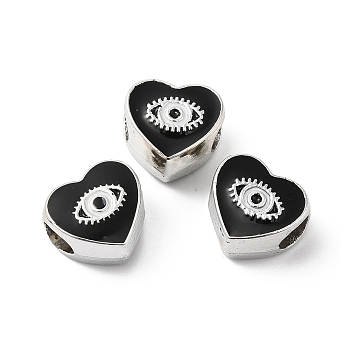 CCB Plastic European Beads, Large Hole Beads, Heart with Evil Eyes, Black, 11x11.5x8mm, Hole: 5mm