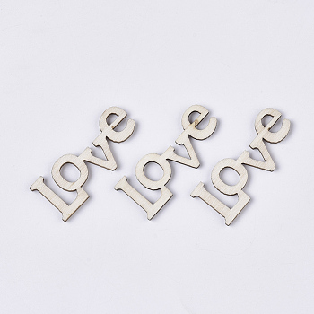 Valentine's Day Theme Laser Cut Wood Shapes, Unfinished Wooden Embellishments, Wooden Cabochons, Word LOVE, PapayaWhip, 18x44x2.5mm