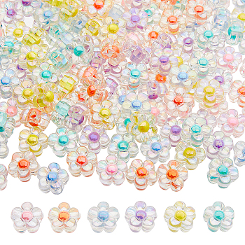 180Pcs 6 Colors Transparent Acrylic Beads, Flower, Mixed Color, 12x12.5x6mm, Hole: 2.8mm, 30pcs/color