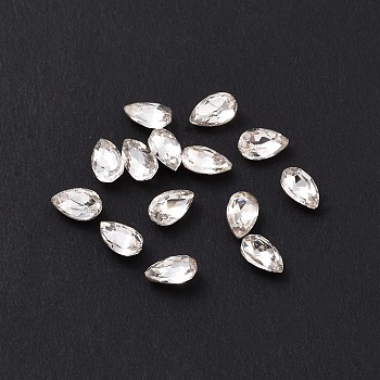 Glass Rhinestone Cabochons, Pointed Back & Silver Back Plated, Teardrop, Crystal, 5x3x2mm