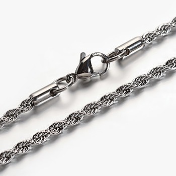 304 Stainless Steel Rope Chains Necklace, with Lobster Claw Clasps, Stainless Steel Color, 21.65 inch(55cm)