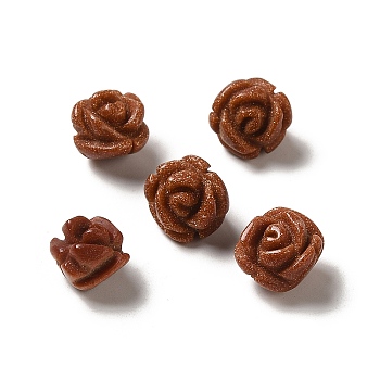 Synthetic Goldstone Carved Flower Beads, Rose, 8.5~10x10x10.5mm, Hole: 1mm