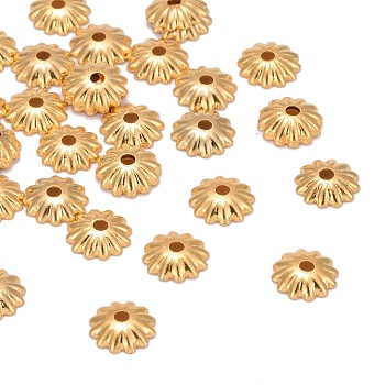Brass Bead Cap, Cadmium Free & Nickel Free & Lead Free, Real 18K Gold Plated, 6x2mm, Hole: 1mm