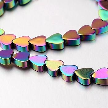 Electroplate Non-magnetic Synthetic Hematite Bead Strands, Heart, Multi-color Plated, 6x6x2mm, Hole: 1mm, about 71pcs/strand, 15.7 inch